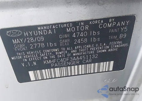2010 Hyundai Azera Limited z USA, uszkodzony, nr VIN KMHFC4DF3AA451132